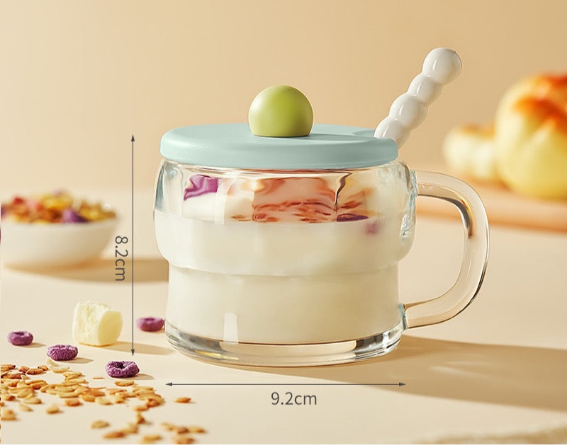Pastel Glass Mug with Lid & Spoon