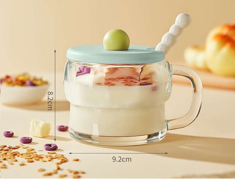 Pastel Glass Mug with Lid & Spoon