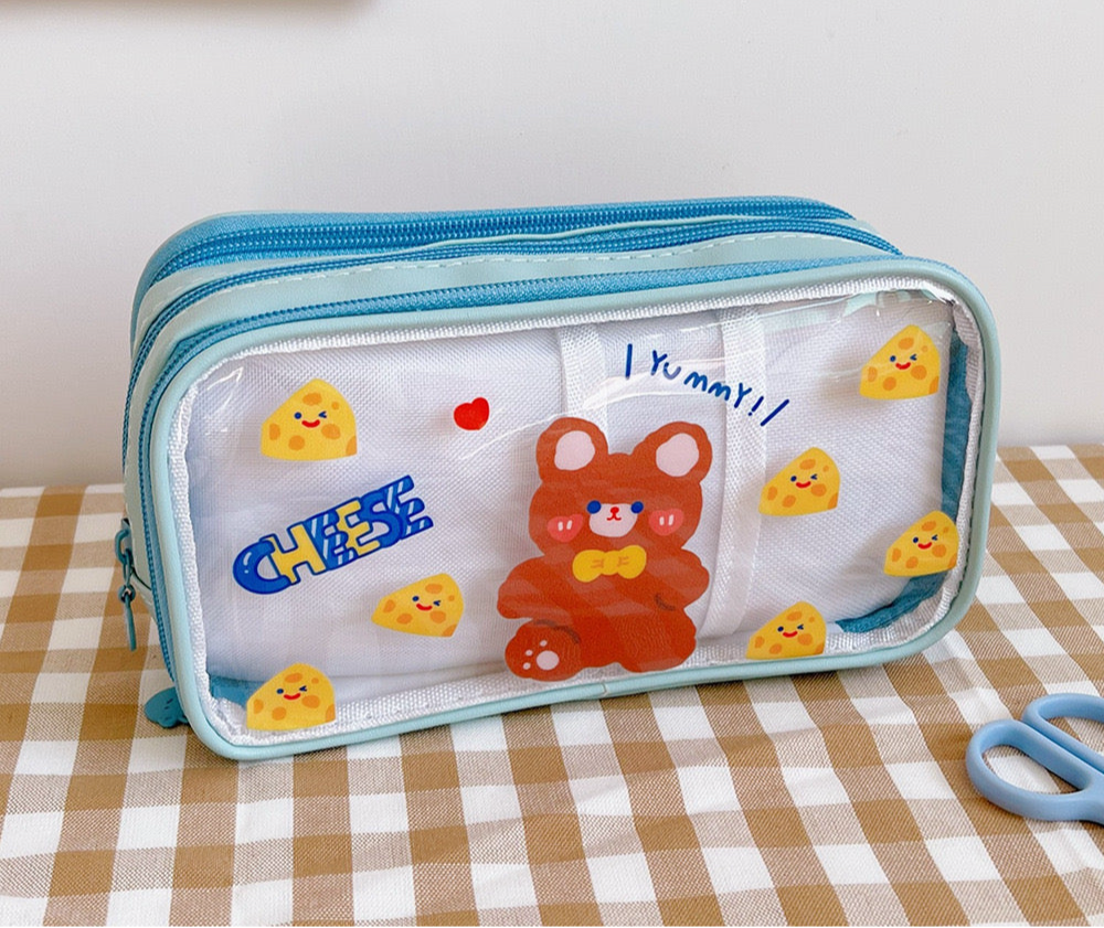 Bear & Cheese Clear Pencil Case / Organizer Pouch