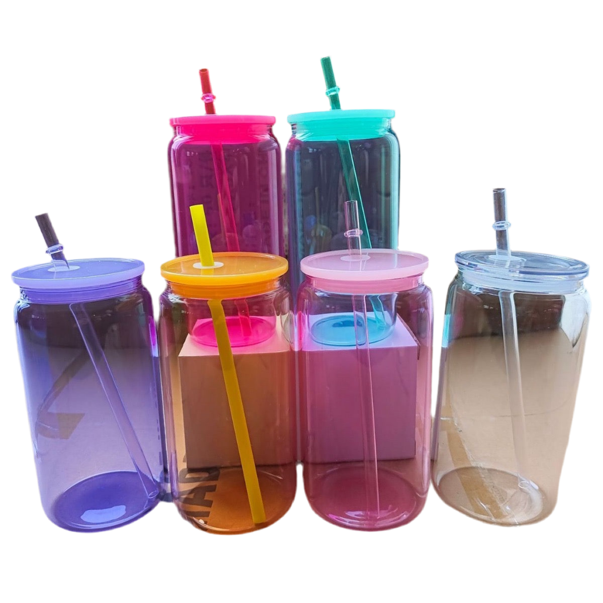 Acrylic Can-Shaped Tumblers with Lid & Straw