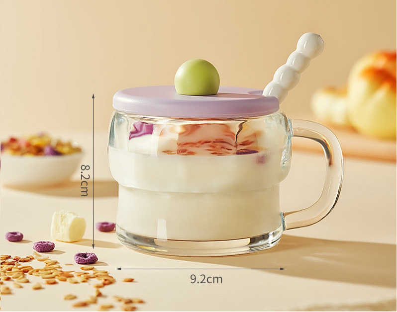 Pastel Glass Mug with Lid & Spoon