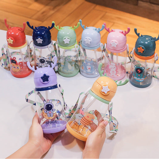 Kids' Cartoon Antler Water Bottles with Straw