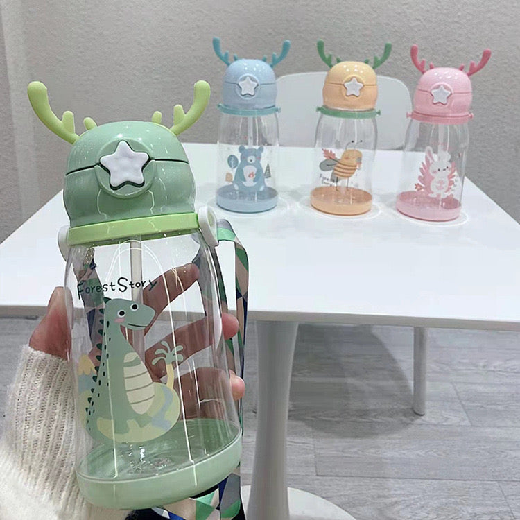 Kids' Cartoon Antler Water Bottles with Straw