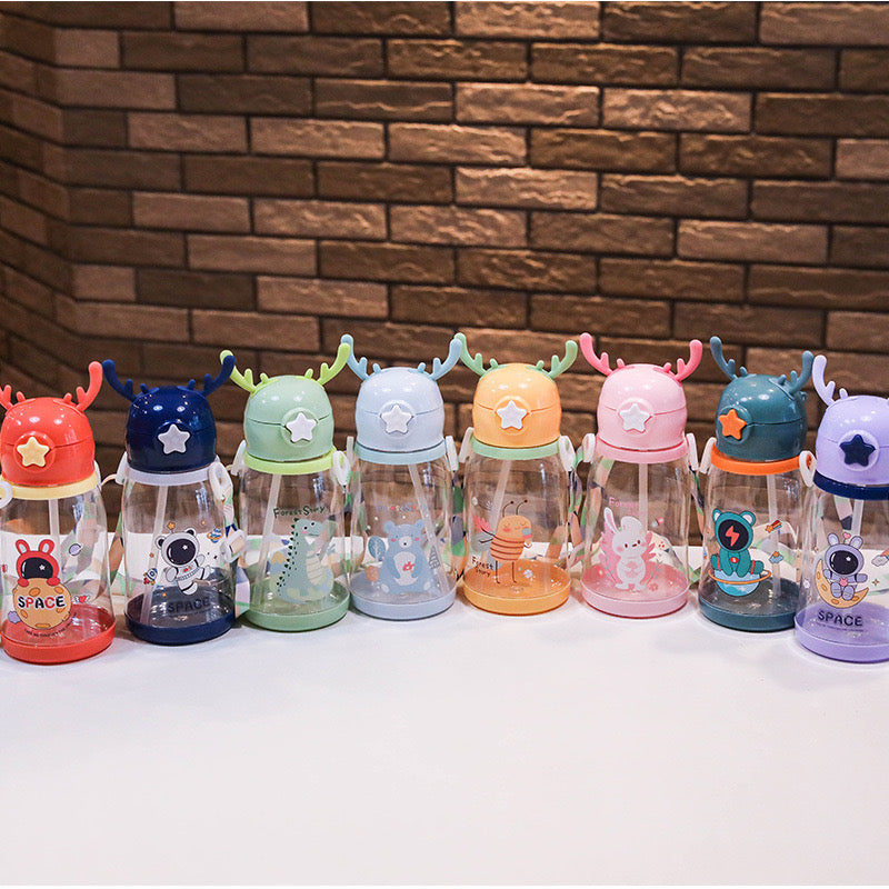 Kids' Cartoon Antler Water Bottles with Straw