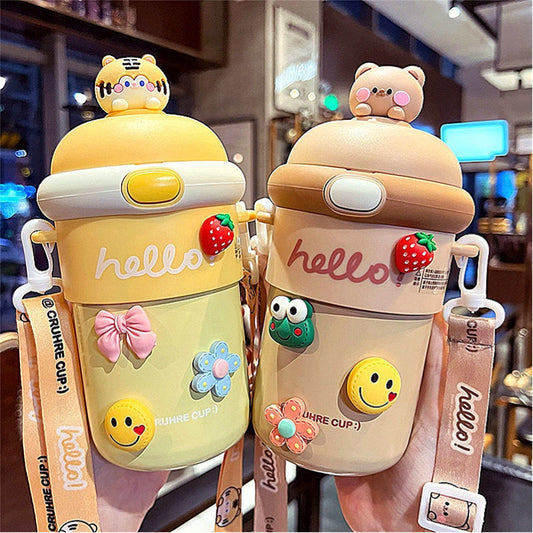 Adorable & Fun Children's Water Bottles with Stickers & Strap
