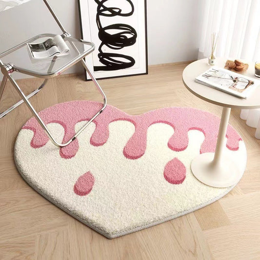 Pink Drip Heart-Shaped Rug