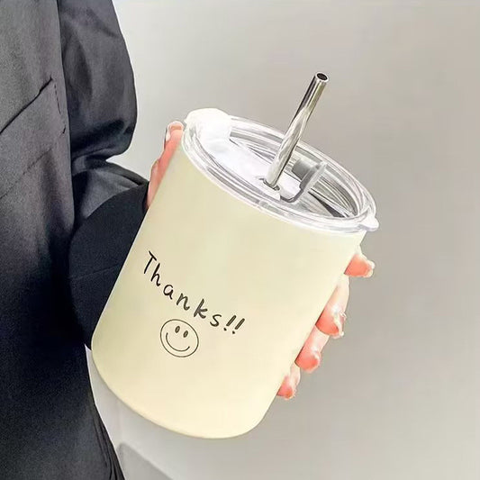 Reusable Smoothie Tumbler with Straw - "Thanks!!" Design