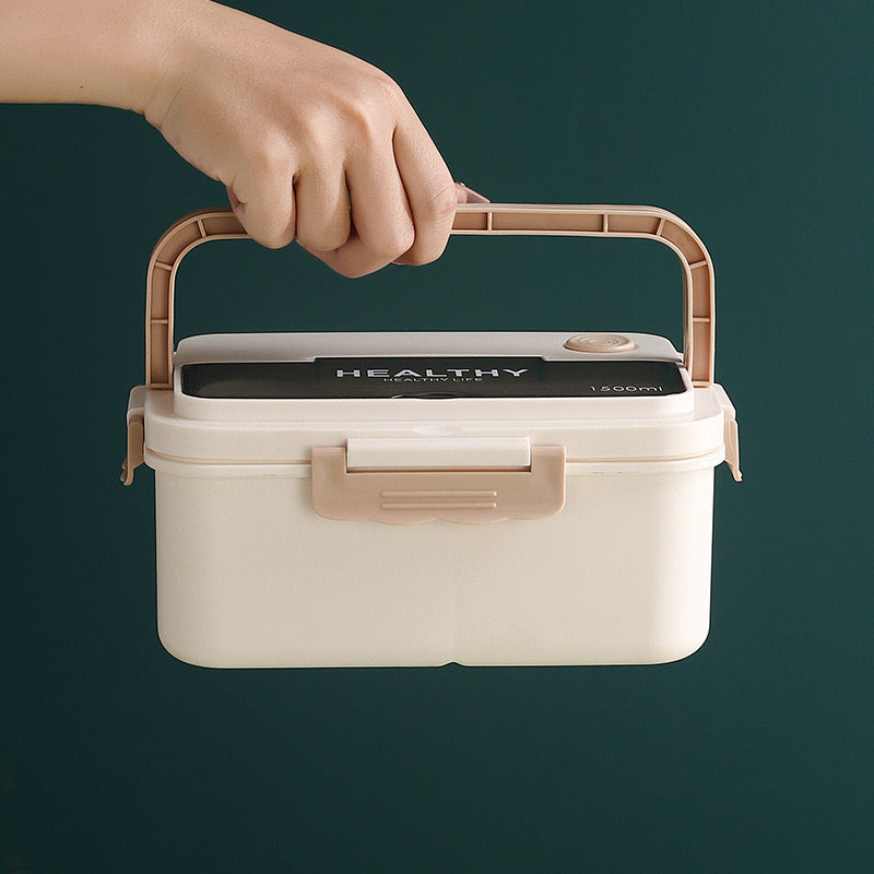 Life Lunch Box with 3 Grids and Hidden Handle