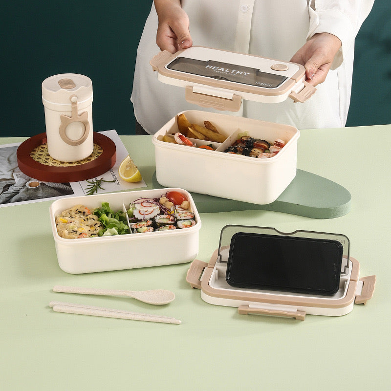 Life Lunch Box with 3 Grids and Hidden Handle